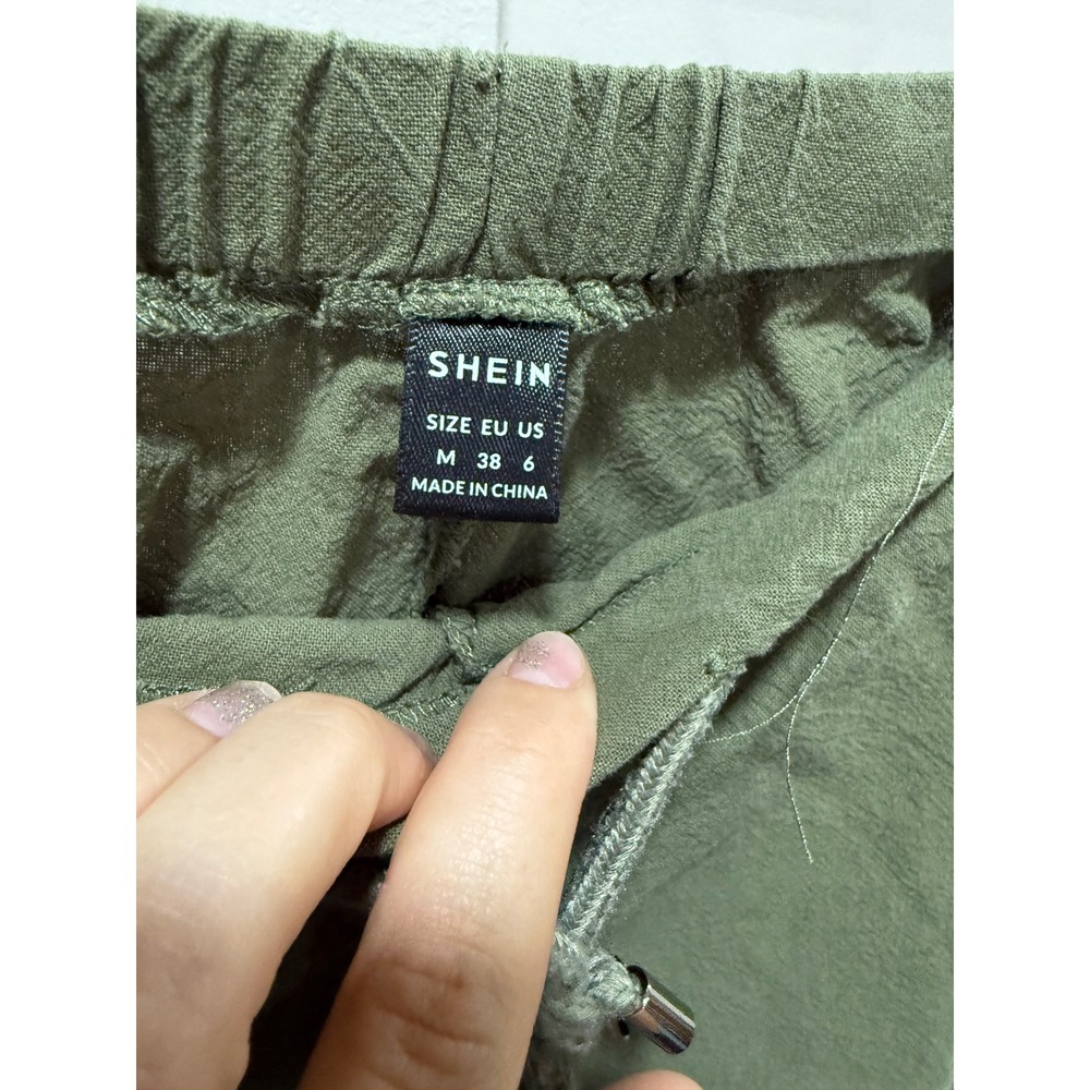 Womens Minimalist Coastal Casual Boho Olive Green Textured Pants Size Medium - Picture 2 of 3